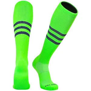MK Socks Striped Knee High Baseball, Football Socks - Neon Green Navy