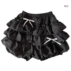 Fashion Maid Layered Ruffled Pumpkin Shorts for Women Girls Japanese Bowknot Ruched Bloomers Pant Underpants