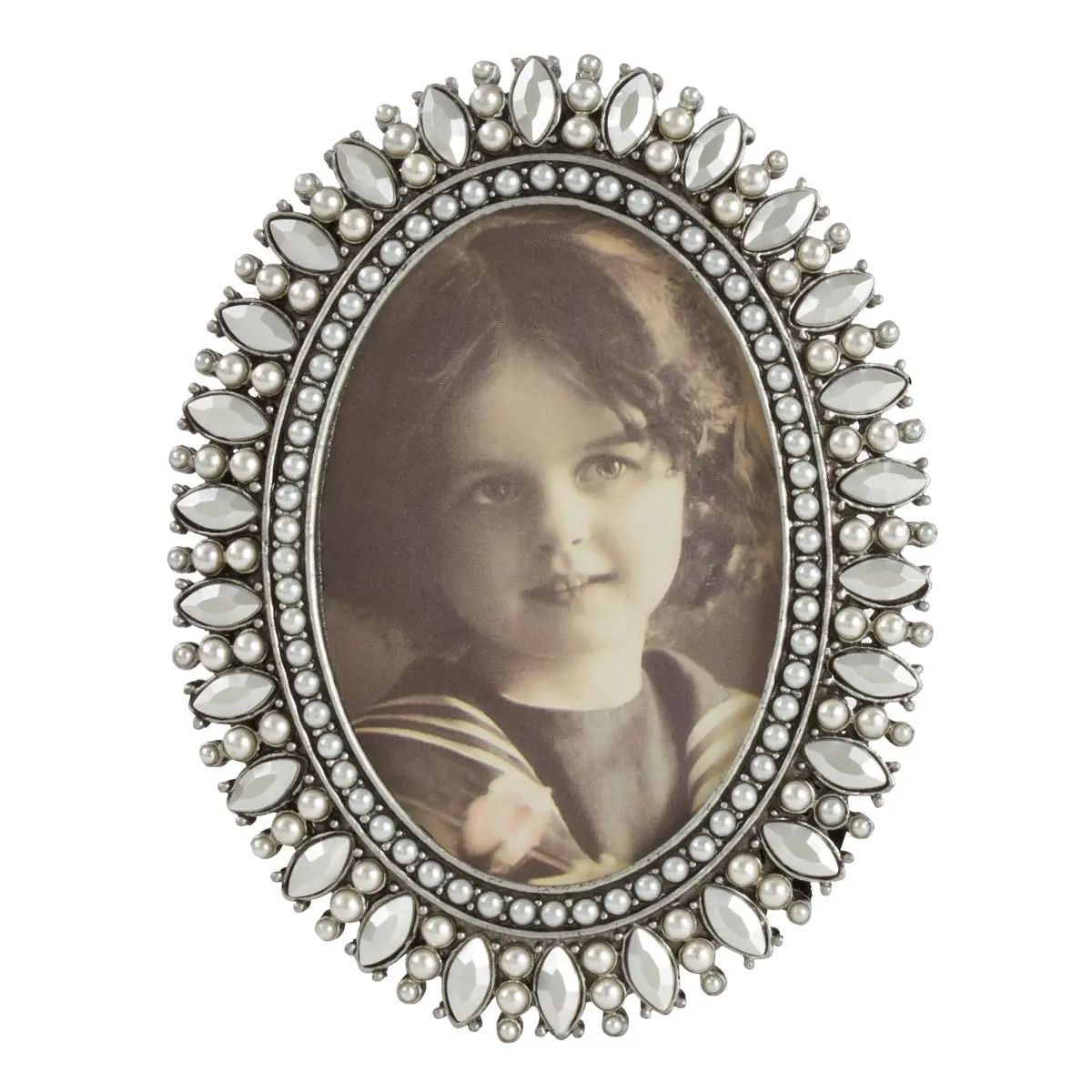 212 MAIN 1-Piece Zinc Pewter Silver Metal Frame, Chic Bejeweled Trim Photo Frame, Lightweight Home Decor Home Display Piece for Gifting