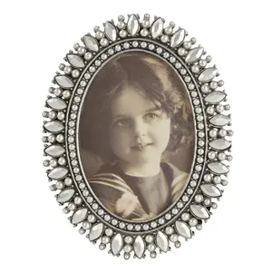 SARO  Bejeweled Portrait Photo Frame Silver