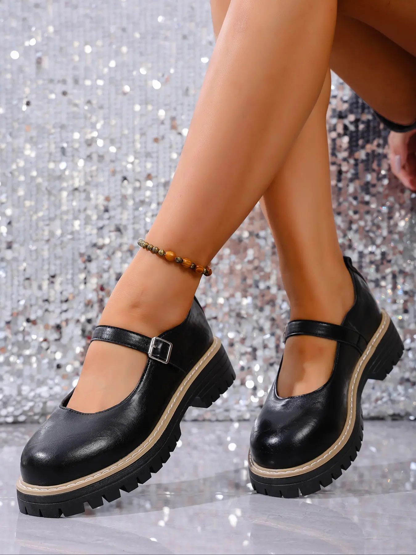 Women's Thick Sole Vintage Mary Jane Shoes, Loafers, Classic PU Leather Flats, British Style, Chunky Heel, All Seasons, Platform Mary Janes