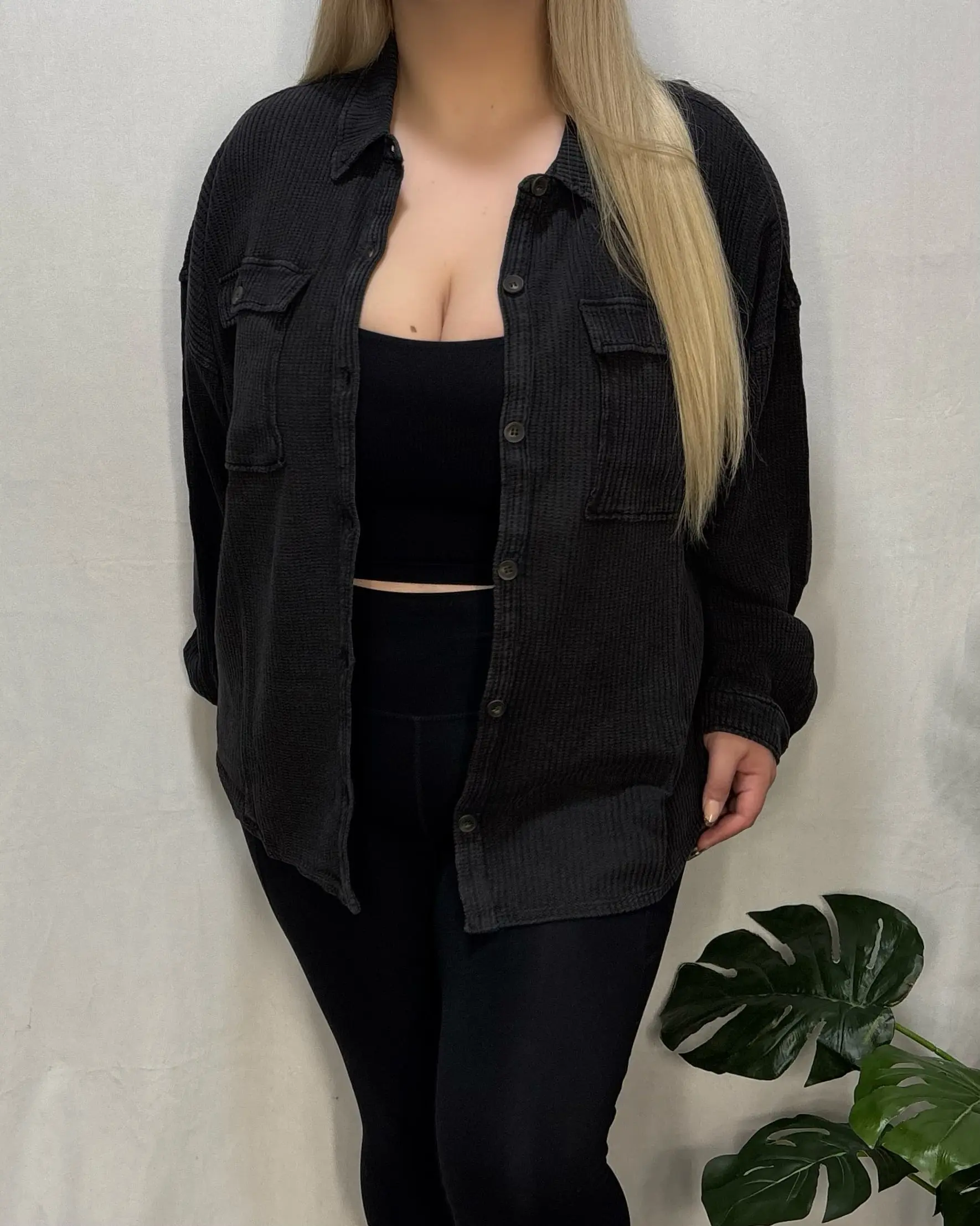 Tanya Waffle Shacket (Black)