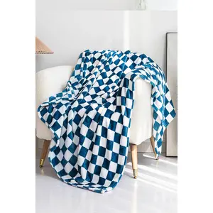 Navy Checkered Throw Blanket