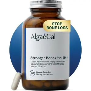 AlgaeCal Plant-Based Calcium Supplement with Vitamin D3, 13 Minerals for Bone Strength, 90 Veggie Capsules