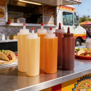 5pcs Durable 250ml Squeeze Bottle, Practical Sauce Container for Commercial Kitchen Use