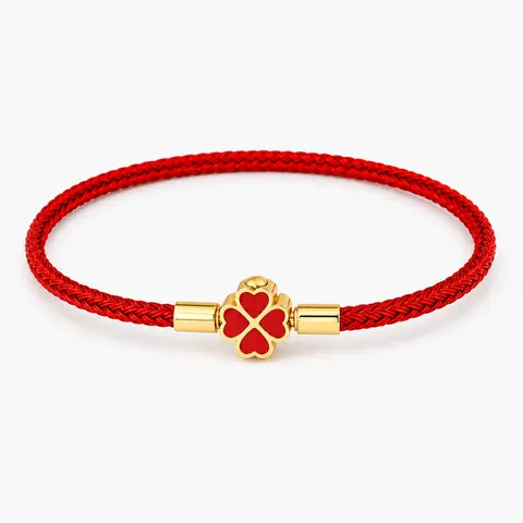 Women's Minimalist 3mm 4-Leaf Clover Stainless Steel Wire Rope Bracelet - Enamel Lucky Charms, Waterproof Braided Cord, Non Tarnish Jewelry, Rope Style Bracelets & Bangles, Accessories Adults Female, Everyday Wear Gift