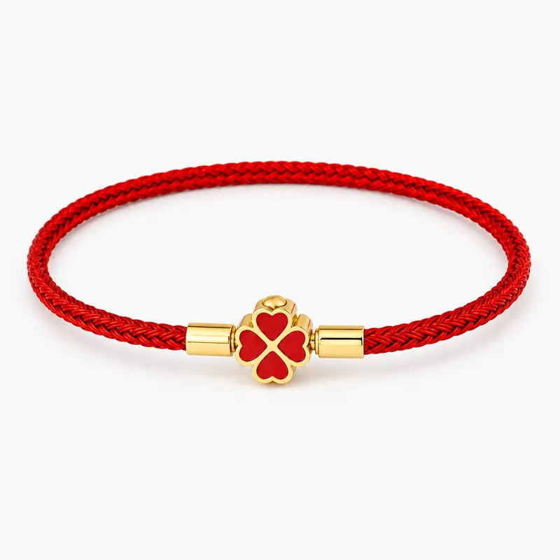 Women's Minimalist 3mm 4-Leaf Clover Stainless Steel Wire Rope Bracelet - Enamel Lucky Charms, Waterproof Braided Cord, Non Tarnish Jewelry, Rope Style Bracelets & Bangles, Accessories Adults Female, Everyday Wear Gift