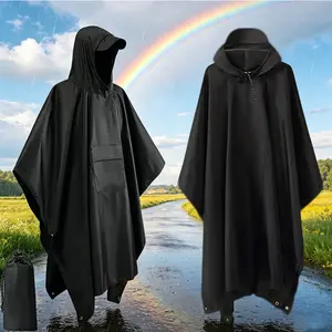 3-in-1 Military Rain Poncho Waterproof Hooded Rainwear Lightweight Packable Outdoor Rain Coat for Motorcycle Camping Hiking Hunting Emergency