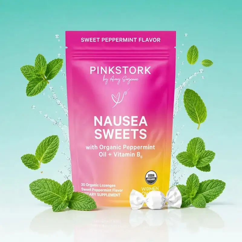 Pink Stork Nausea Support Sweets with Vitamin B6 | 3 Flavors Available | USDA Organic | Peppermint | Ginger | Women's Edible Selfcare Digestive Health Blended Vitamins and Minerals Supplements ( 3 flavors )