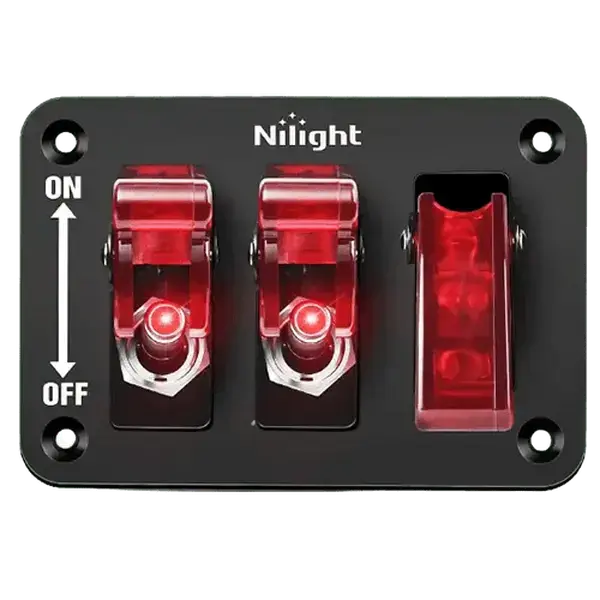 Nilight 3-Gang 3-Pin SPST 12V 20A Red LED On/Off Rocker Switch Panel with Safety Cover, Screws Included for Trucks, LED Lights, On/Off Control