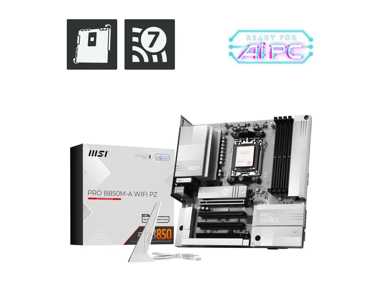 MSI PRO B850M-A WiFi PZ Motherboard, mATX - Supports AMD Ryzen 9000/8000/7000 Processors, AM5 - DDR5 Memory Boost (8200+ MT/s OC), PCIe 5.0 x16 & 4.0 x4, M.2 Gen5, Wi-Fi 7, 5G LAN