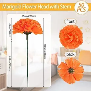 50 Pcs Day of The Dead Marigold Flower Bulk Fiesta Flowers Artificial Dia De Los Muertos Decorations for Mexican Backdrop Party Floral with Stems DIY Marigold Garland