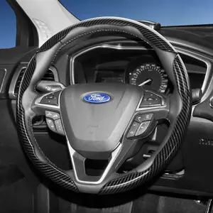 For Ford Segmented Carbon Fiber Steering Wheel Cover, Car Accessories, Sporty Style Non-Slip Comfortable Grip Quick-Install Design All-Season Compatibility For F-Series/F-150/Super Duty/Ranger/E-Transit/Puma/Explorer/Kuga/Escape/Maverick/Mustang