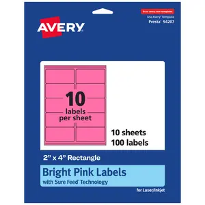 Avery Bright Pink Paper Labels, 2" x 4" Rectangle