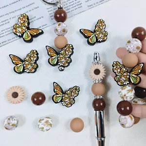 New years gift 54 Silicone Bead Bohemian Butterfly & Sunflower DIY Craft Kit for Jewelry Earrings Necklaces Bag Chains Phone Straps Makeup Brush Keychain Accessories Ideal Christmas Gifts，suit for teacher、student and kids
