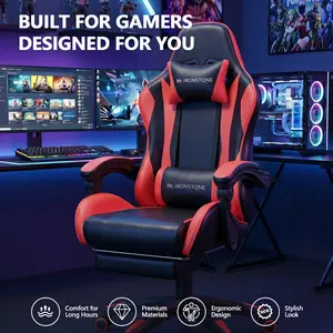 【Hot】Mr IRONSTONE Gaming Chair with Ergonomic Massage Computer Gaming Chair with Broaden Cusion and Footrest High Back Video Game Chair for Adults Kids Boyfriend Father's Gift, Blue Black and Red