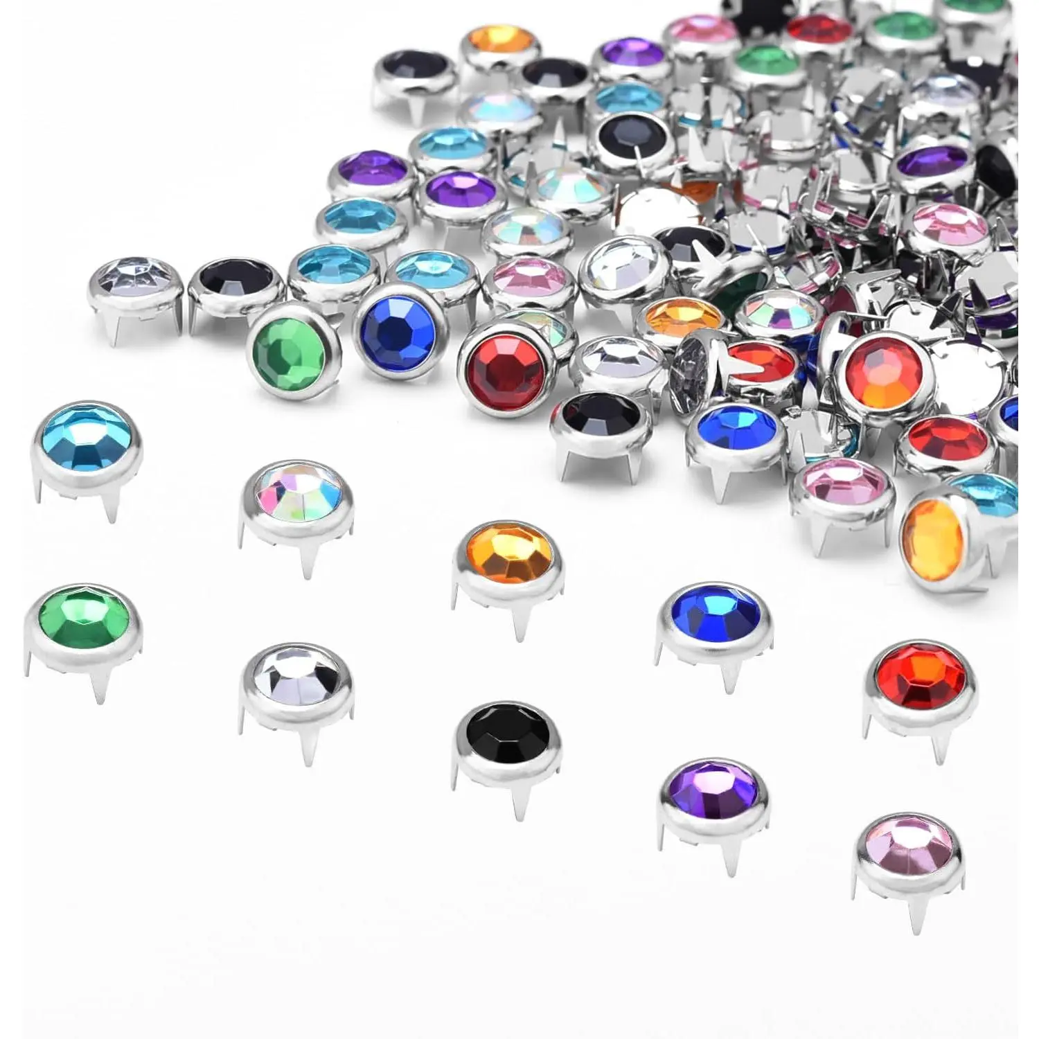 Bling Rhinestone Metal Head Stud Rivets, 200pcs 8mm Round Stud Shape Mixed Punk DIY Hardware for Clothing Shoes, GZ080-8