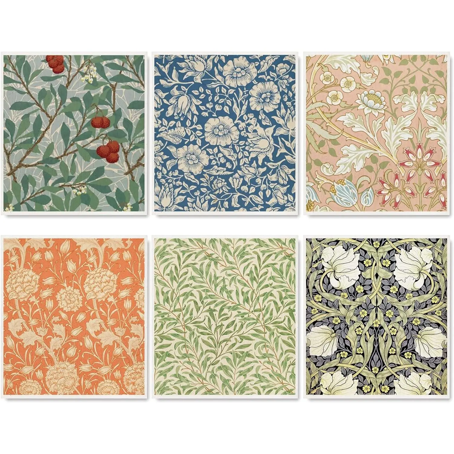 Household Indoor Traditional 6-Piece Rectangular Vintage Floral Cotton Soft Dishcloths, 6.9x7.7in (17.5x19.5cm) Absorbent Machine-Washable Home Cleaning Towels, Housewarming Gift