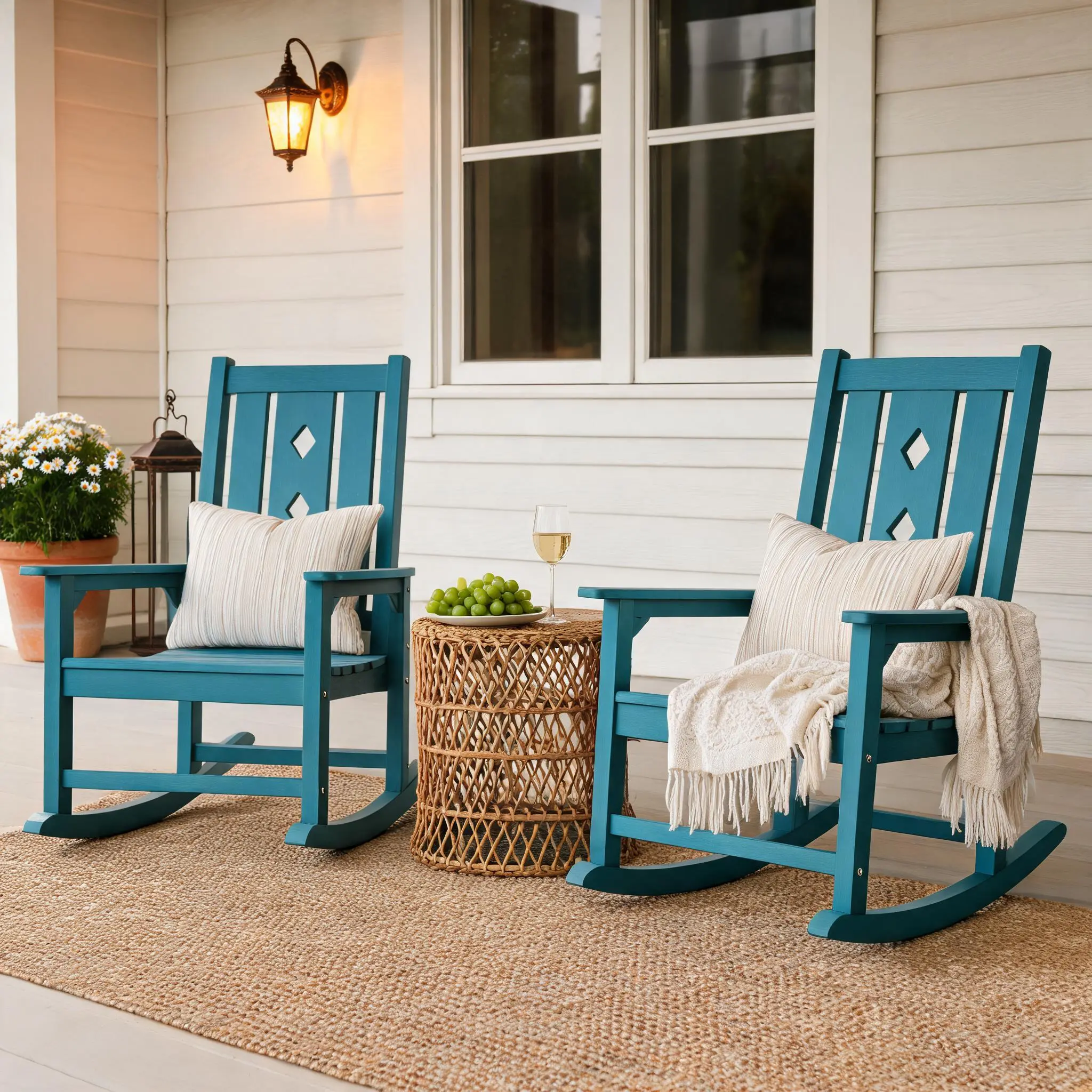 Outdoor Rocking Chair, Porch Rocker with High Back - Blue | All Weather Resistant rocking chair for Lawn Garden, HDPE Patio Rocker with 350lbs Weight Capacity