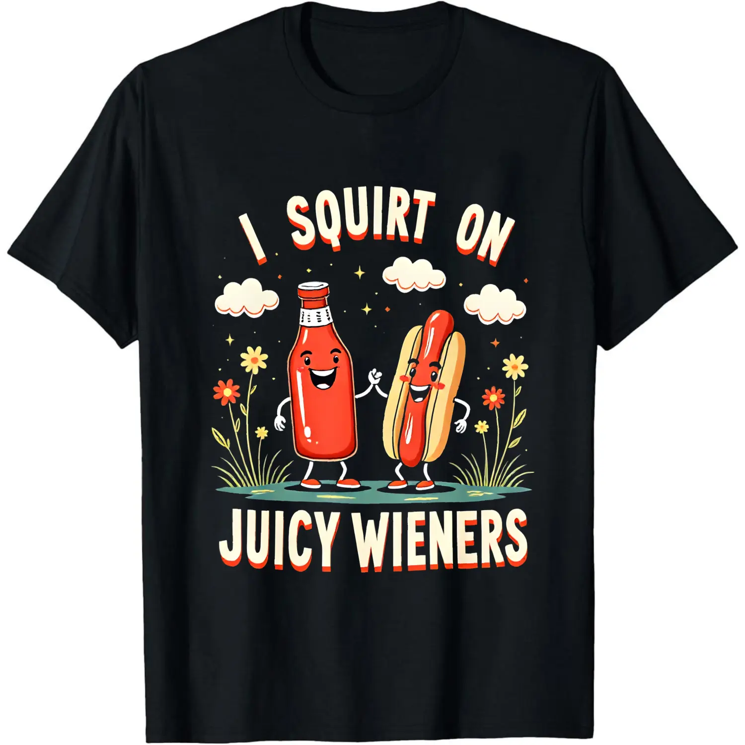 100% Cotton Ketchup Bottle And Hot Dog Cartoon T-Shirt Women Men Unisex Clothing Streetwear