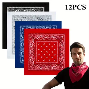 12PCS Cotton 22" X 22" Large Bandanas for Men & Women, Multi-Purpose Bandana Headbands, Square Head Scarf