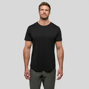 Cuts | AO Curve-Hem Tee Men's Fitted Crew Neck T-Shirt | Anti-Odor Polyester Cotton Blend | Wrinkle Resistant Stretch Tee