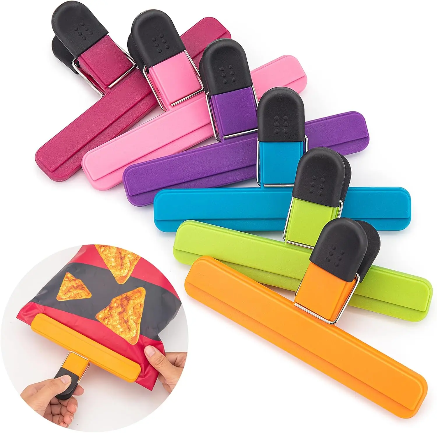 6 Pack Chip Bag Clips, Large Bags Clip for Food Storage, Snack Clips for Chips and Other Food Bags, Plastic Heavy Duty Sealing Clip for Home, Office and More(6 x 3.5 Inch)