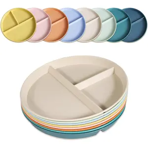 Adult-friendly Divided Plates (8-Pack), Unbreakable Divided Plates with Dividers, 9inch Plastic Food Divider Plates, Lightweight Compartments, BPA-Free, Reusable, Microwave Safe