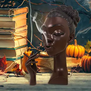(Yuscem) Head incense burner Black woman Solange incense burner head resin fragrance funny elegant head burner incense fountain home decoration desk decoration gift smooth Gift Smooth Freshener