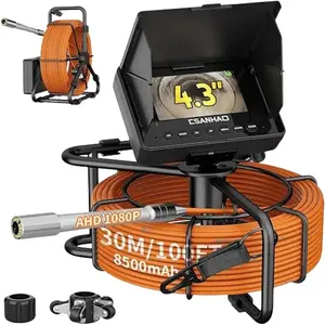 Sewer Camera 100ft, Drain Camera 4.3" with 23mm 1080P Probe, 8500mAh, 16GB Audio & Video Record, IP68 Waterproof for Drain Pipe, Plumbing & Industrial Inspection, Endoscope Camera with Light(12 LEDs)
