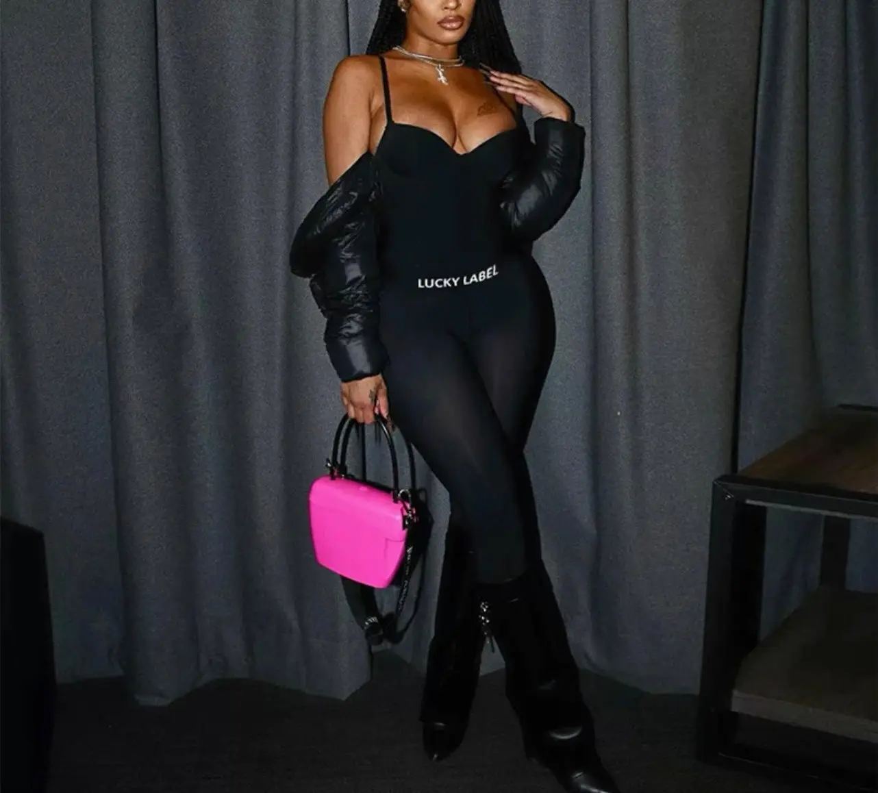Baddie Just Right Lucky Label Set - Black Outfit with Pants & Jackets - Comfortable Women's Wear for Festivals and Events
