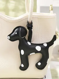 2 Piece Dalmatian Dog Keychain Set, Handmade Cute Cartoon Spot Dog Pendant, PU Leather Dog Charm for Keys, Bags, Phone Chains, Holiday Gift