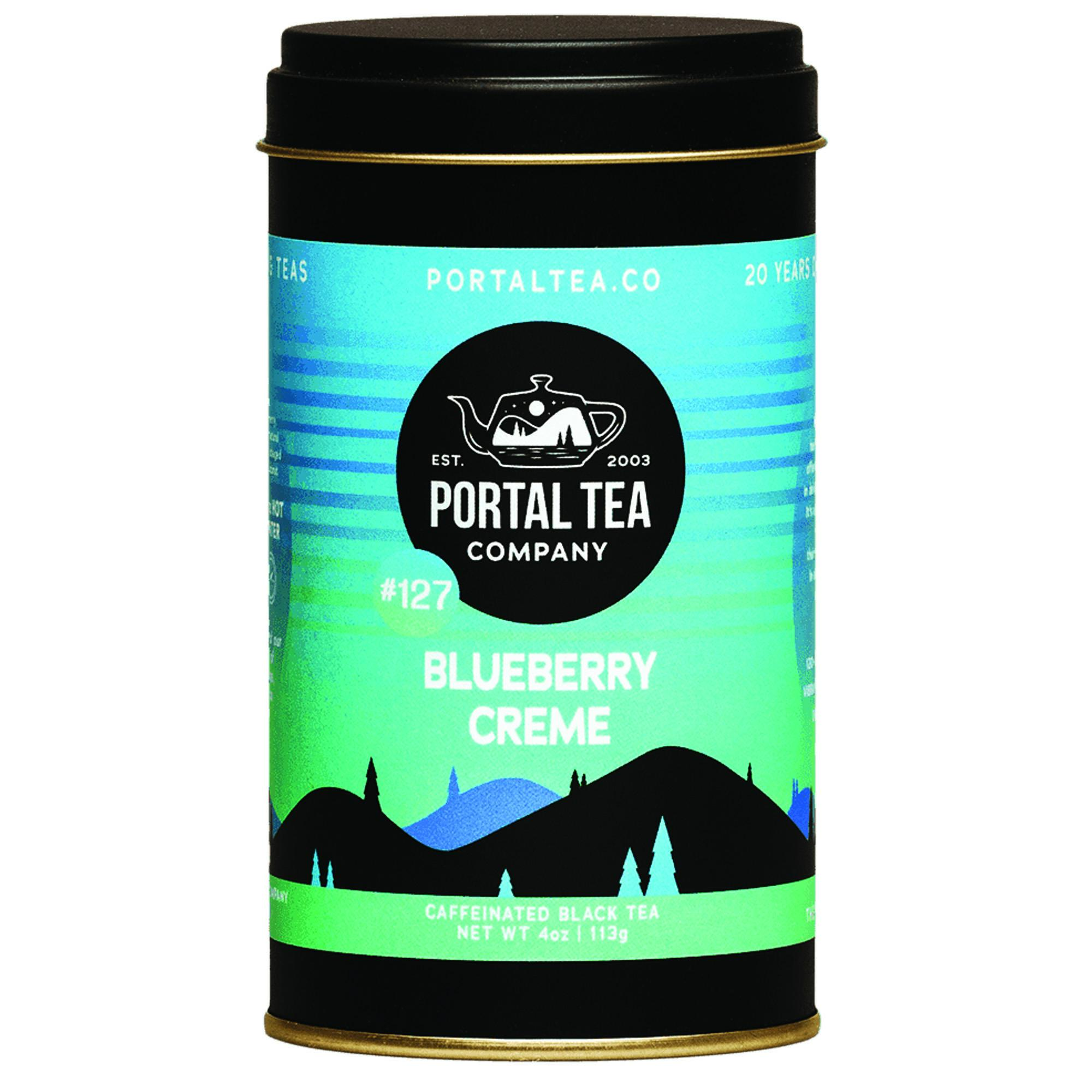 Blueberry Cream Earl Grey Caffeinated 4 oz Tin #127 Portal Tea - Refreshing Caffeine with Natural Flavor