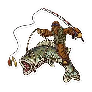 Largemouth Bass Bigfoot Fishing Sticker, Funny Sasquatch Fishing Decal For Fishermen, Waterproof Vinyl Sticker For Tackle Boxes, Coolers, Boats, Car, Gift For Anglers And Fishing Lovers