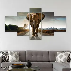 Elephant Pattern Canvas Print Painting, 5 Counts/set Modern Art Painting, Wall Art Decor for Home Living Room Bedroom Office, Ornaments