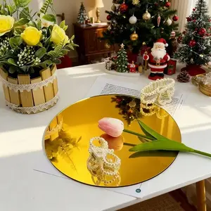 10pcs, 20cm golden circular acrylic mirror table mat, easy to install shatterproof mirror, wedding table decoration, party candle arrangement, party decoration, gold decoration, high-quality acrylic, home decoration