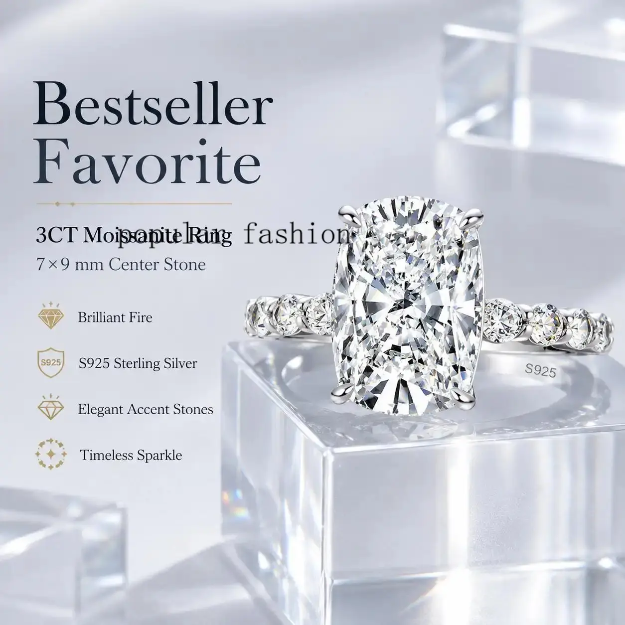 popular3CT Elongated Cushion Cut Moissanite Engagement Ring, S925 Sterling Silver Gold Plated, D Color VVS1 Promise Ring for Women ray engagement ring