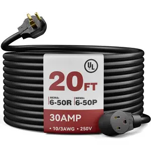 30Amp 20ft Welder Extension Cord 10 AWG [UL Listed], 250V NEMA 6-50 Heat-Resistant Welding Cord 3 Prong for MIG/TIG/MMA Welder, Plasma