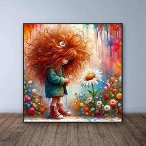 Girl with Daisy Pattern DIY Diamond Arts Colorful Painting Kit without Frame, DIY 5D Diamond Arts Colorful Painting Kit, Diamond Painting Kits, Wall Art Decor for Home, Handicraft