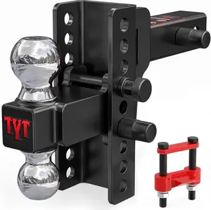 TYT Adjustable Truck Double Hitch for 2 inch Receiver, 6" Drop/Rise Tow Hitch with Dual Balls (2" & 2-5/16"), 20,000 lbs GTW, 2,200 lbs Tongue Weight, Includes Two Pin Locks & Hitch Tightener