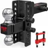 TYT Adjustable Truck Double Hitch for 2 inch Receiver, 6" Drop/Rise Tow Hitch with Dual Balls (2" & 2-5/16"), 12,500 lbs GTW, 2,200 lbs Tongue Weight, Includes Two Pin Locks & Hitch Tightener