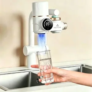 AQUPUVIR Countertop Water Purifier - Home Countertop Model, LED Display, Temperature-Showing Sink Faucet Filter Cartridges, Dual-Outlet Filtration, Front Kitchen Filtered Tap, Bathroom Faucet Compatible, For Municipal Water Use