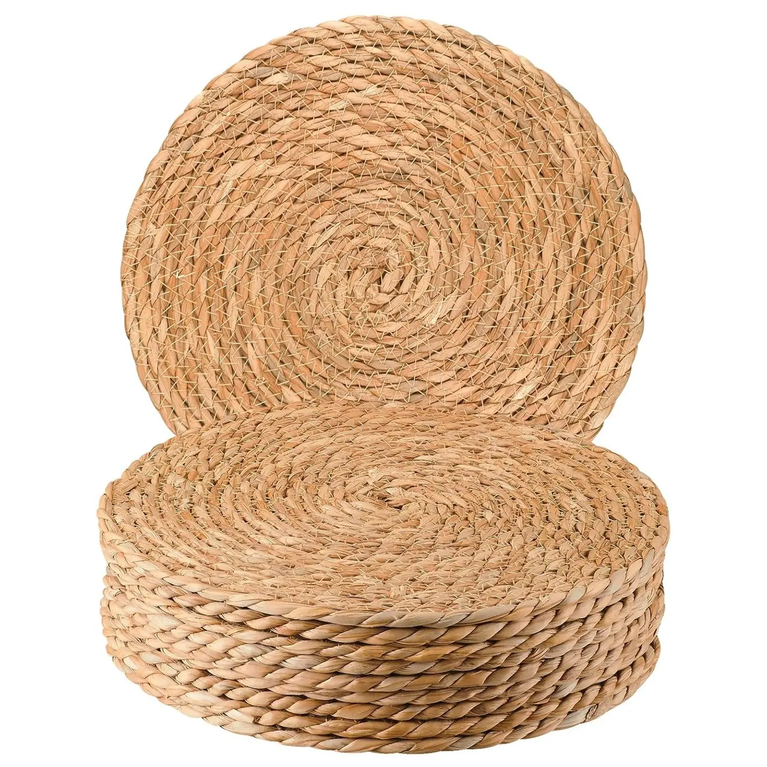 10Pcs 12in Woven Placemats Round, Natural Water Hyacinth Weave Placemat for Dining Table, Large Handmade Woven Placemats