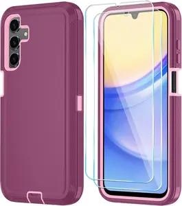 Phone Case for  Galaxy A15 5G Case with HD Screen Protector, Heavy Duty Shockproof & Dropproof 3-Layer Cover Phone Case for Galaxy A15,WineRedPink