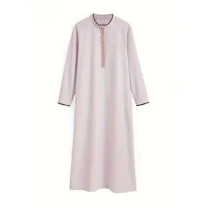 Men'S Islamic Robe - Arabic Gulf Wedding & Eid al-Fitr al-Adha - Long Sleeve Standing Collar with Geometric Embroidery - Beige/Brown/Black/White/ - Loose Fit Muslim Formal & Everyday Islamic Attire - All-Season Cultural Gift for Men, Muslim Dress, Festive