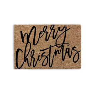 Merry Christmas Script Doormat Handcrafted Flocking Process Resistant to Rain and Dirt Perfect for Home Protection Custom AF Fast Shipping
