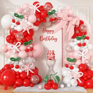 181 PCS Cherry Red Balloon Garland Kit with Pink & White Bows for Birthday, Baby Shower & Wedding Decor