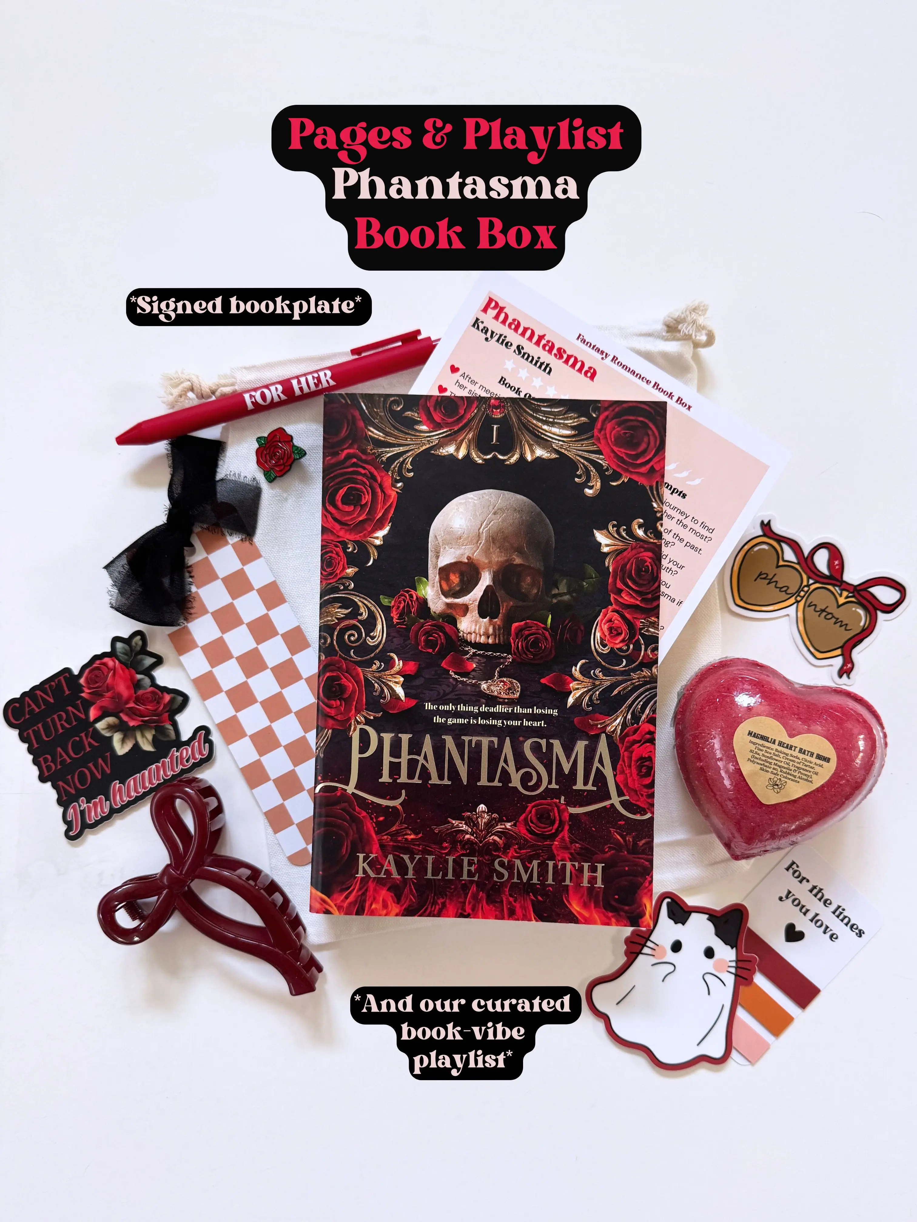 Phantasma Book Box - Signed Bookplate, Curated Playlist, Bookish Merch, Stickers, Bookmark, Digital Backgrounds & More, Romantasy Book Box