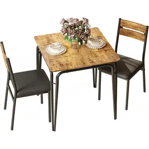 Dining Table Set for 2, Wooden Kitchen Table and 2 Upholstered Chairs, Sturdy Metal Frame, Space-Saving Design Kitchen and Dining Room Furniture for Apartment or Small Spaces, Vintage