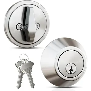 Single Cylinder Deadbolt Lock, Easy Installation Keyed One Side with Thumb Turn Inside, Heavy Duty Security Door Lock for Front Entry & Garage Door, Brushed Nickel